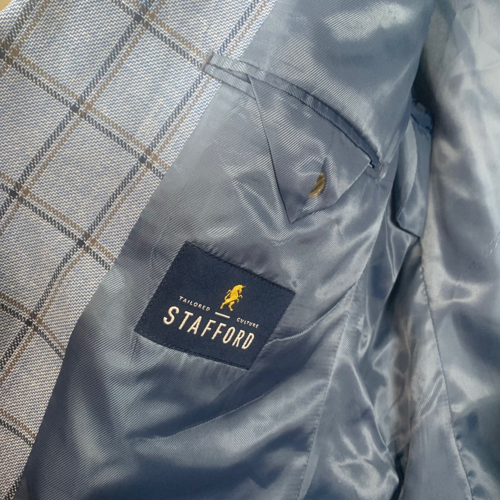 Stafford Classic Fit Linen Blend Blue Windowpane Blazer Size 46Reg - Picture 7 of 12